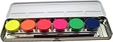 Eulenspiegel Schminkpalette aus Metall, 1 Pinsel und 6 Neon Farben