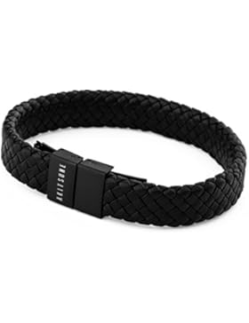 Akitsune Subtilitas Armband - Unisex Armschmuck Herren Damen aus Edelstahl - schlichtes Lederarmband - Mattschwarz
