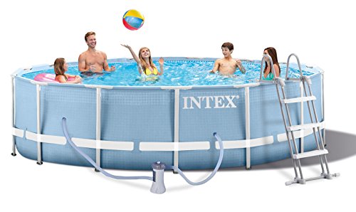 INTEX 457×107 cm Prism Metal Frame Swimming Pool Schwimmbecken 28734 Komplett-Set mit Extra-Zubehör wie: Filterkartusche, Reparaturset und Fußbad - 2