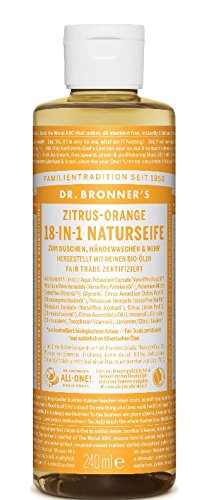 Dr. Bronner´s Naturseife Zitrus-Orange 18-in-1 Magic Soap natürliche Flüssigseife aus biologischem Anbau, vegan, keine Zusatzstoffe, Fair Trade zertifizierte Bioseife (1x240ml) - 2