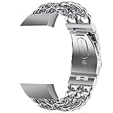 Die besten Geschenke von Valentine !!! Beisoug Edelstahl zweireihig Cowboy Kette Metall Uhrenarmband für Fitbit Charge 3