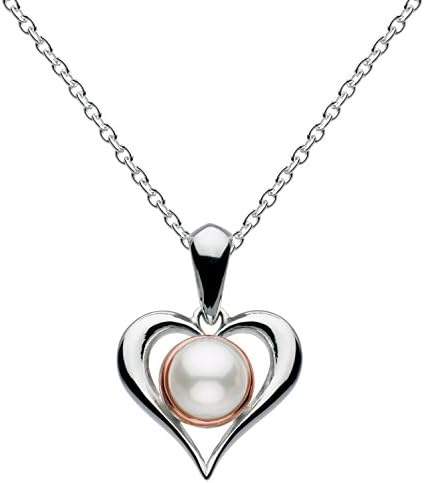 Kit Heath Sterling Silver and Rose Gold Plate Pearl Amelia Heart Necklace of Length 45.7cm