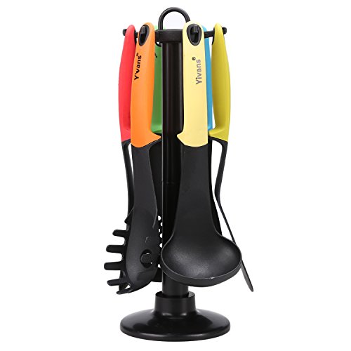 Yivans Küchenutensilien Küchenhelfer Set (7-teilig, inkl. drehbar Aufsteller, Nylon) Küchenspatel, Turner, Schöpfkelle , Spaghetti Server, geschlitzt , Löffel … - 5