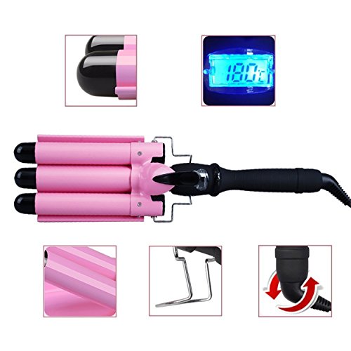 Lockenstab Wellenstyler 3 Zylinder Haar Lockenstäbe Curler Lockendreher Curl mit LCD-Display Black - 5