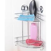 Tekno-tel Vakumlu İki Katlı Kancalı Banyo K&ouml;şe Rafı, G&uuml;m&uuml;ş