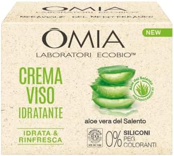 Omia, Crema Viso Idratante all'Aloe Vera del Salento, Idrata e Rinfresca la Pelle del Viso, Senza Siliconi e Coloranti, Adatta a Tutti i Tipi di Pelle, 50 ml