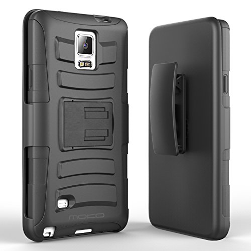 MoKo Holster Funda con Soporte y Girable Clip  Heavy Duty  Robusto Funda para Samsung Galaxy Note 4  2014 Release   NEGRO