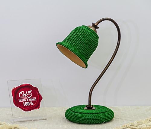 Abajur desk lamp terracotta with a curved cotton rope exterior finish. Made in Italy. Height 36 cm