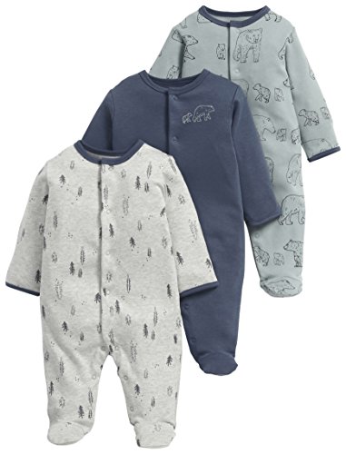 Mamas & Papas Baby-Boys Mamas And Papas 3 Pack Bear All In One Long Sleeve Set of 3 Footies, Green, 3-6 Months