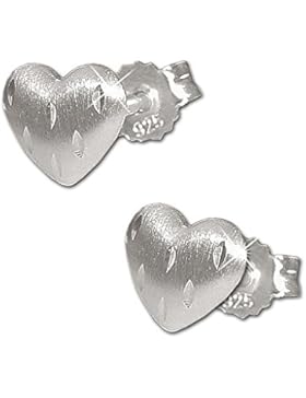 CLEVER SCHMUCK Silberne Ohrstecker Mini Herz 5 mm gewölbt matt und Strichmuster diamantiert STERLING SILBER 925