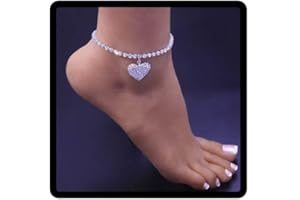 Carufin estrella luna tobillera plata cristal amor corazón/cruz tobillera pulseras playa pie joyería ajustable accesorios para mujeres niñas (Amor corazon)