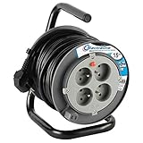 Electraline 208612 Rallonge Prolongateur électrique 15 m avec enrouleur 4 Prises 16 A section 3G1,5 mm² Gris