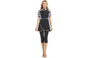 TaissBocco Rash Guard da Donna Costume da Bagno Modesto per Ragazze Manica Corta Bikini Costumi da Bagno da Surf Burkini