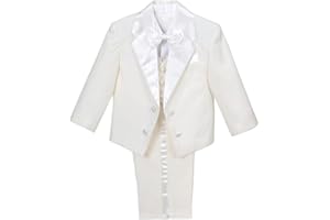 Lito Angels Smoking Completo Elegante per Bimbo Bambino, Set 5 Pezzi (Giacca, Gilet, Camicia, Papillon e Pantaloni) Nero Bianco Avorio 96 92 98 104