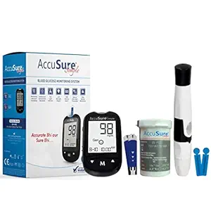 AccuSure Simple Glucometer Sugar Check Machine with 25 Test Strips