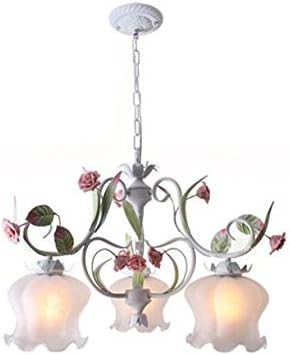 Country Rustic Dining Room Chandeliers 3 Heads Green Metal Leaf With Pink Ceramic Rose Bedroom Hanging Lamp Bar Counter Pendant Lighting Fixtures