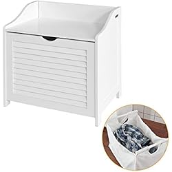 SoBuy FSR40-W Panier à Linge avec Sac Amovible Armoire de Salle de Bain Banc de Rangement