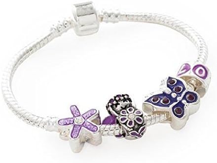 Liberty Charms Childrens 'Purple Fairy' Silver Plated Charm/Bead Bracelet. Gift Box & Velvet Pouch Girls Birthday Gift…