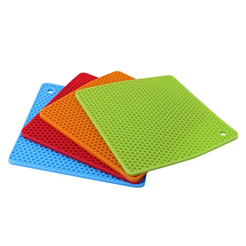 flintronic Silikon Topfuntersetzer / Topflappen, Küche Silikon-Matte Rutschfeste, Hitzebeständig bis zu 230°C, Geschirrspüler Sichere für Topflappen, Topfhalter, Topfschoner, Deckelöffner,4 Pcs