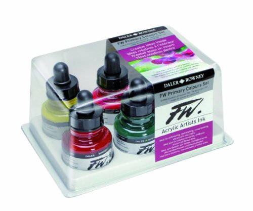 spécification Daler-Rowney FW 29.5ml Acrylique Encre Bottle - Primary Couleurs (Ensemble de 6)