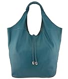  Freyday Echtleder Shopper mit Schmucktasche in vielen Farben Schultertasche Damen Henkeltasche (Petrol)