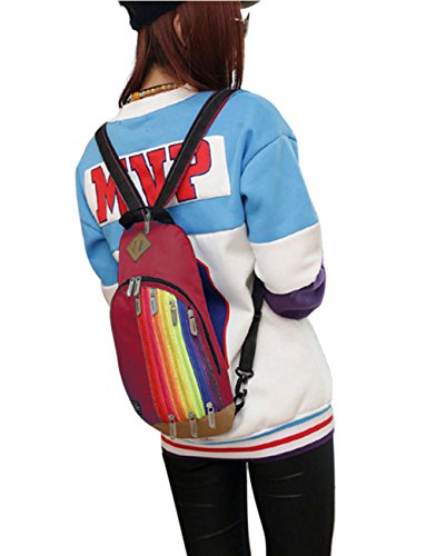 FakeFace Unisex Nylon Rucksack Brusttasche Brustbeutel Regenbogen Stil Kindertasche Schultertasche Umhängetasche Crossbody Bag Tasche für Wandern Reise Trekking Sport Skifahren - 7