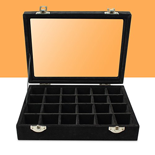Schmuckkästchen zur Beauty Nails & Schmuck Aufbewahrung – Schwarz 20 x15 x 5 cm – 24 Fächer Schmuckdisplay – VENKON - 3