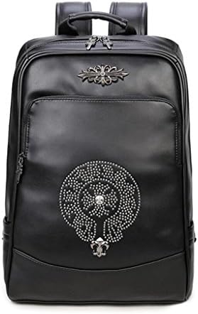 SHFANG PU skin Black Double shoulder bag/student backpack/waterproof computer bag, with rivets, holiday gifts, shopping/travel/school , 2