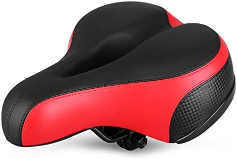 YAFEE Anti-Shock Comfortable Big Bum Sprung Bike Saddle Soft Thick Comfort Broad Bike Cushion with Rear Reflector for Mountain Road City Bike Cycling (Red)