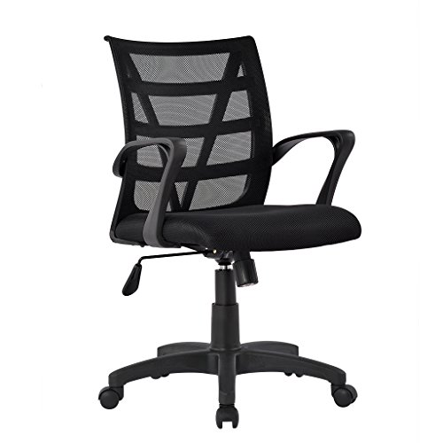LANGRIA Chaise de Bureau en Maille Transpirant, Pivotant 360 Degrés, Dossier Ergonomique en V Moyen-Hauteur Réglable, Accoudoirs, 5 Roulettes Doubles en Nylon, 130 kg de Capacité (Noir)[Retour à l'école]