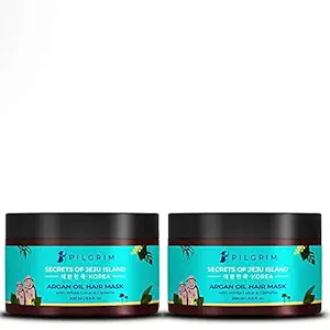 Pilgrim Pack of 2 Hair Mask and Pack (Argan Oil)Treats Damaged, Dry and Frizzy Hair, for Hair Growth and Hair Fall Control, Sulphate and Paraben Free, Korean Beauty Secrets, 200ml+200ml