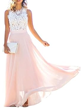 BAINASIQI Damen Elegant Ärmellos Kleider Chiffon Spitzenkleid Maxikleid Abendkleid Cocktailkleid