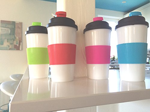 LS Design Coffee to Go Becher Kaffe Tee Thermobecher Silikonring Doppelwandig Schraubverschluss – BPA frei – Pink - 2