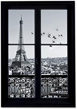 ASBYFR 3D Window Frame Style Removable Wall Sticker A Group of Birds Fying in the Tower Home Decoration Bedroom Living Room Decor