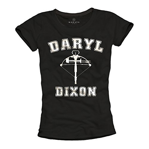 MAKAYA Camiseta negra mujer - Daryl Dixon - Walking Dead L