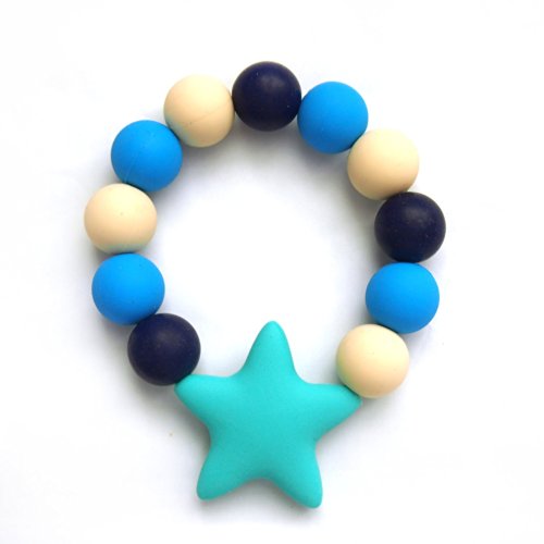 Lily Bear Star Silicone Beaded Teething Bracelet Various Colours (Aqua)