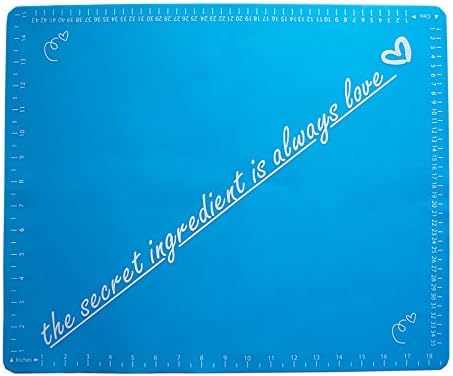 Beautiful Big Size Blue Silicone Baking/Cooking/Pastry Mat with"Secret Ingredient is Always Love" Text. - Oven Safe, High Quality, Non-Stick, Washable - A Great Companion in Your Kitchen!