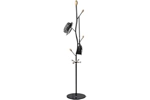 BAKAJI Attaccapanni Appendiabiti Design Albero a Piantana da Terra in Metallo con 8 Ganci Appendi Abiti e Base in Marmo Dimensione 38 x 38 x 175 cm (Nero)