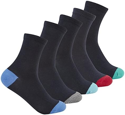 Street Essentials Boys Pack Plain Socks with Coloured Toes &amp; Heels 5 Blue Mix 12.5-3.5