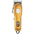 Men KM-802 USB Rechargeable Metal Body Hair Clipper LED Power Display Trimmer 120 Min Runtime 4 Length Settings (Golden)