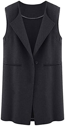 LILICAT Womens Sleeveless Jacket Long Coat Cardigan Gilets Vest Outwear Coat Cardigan Women's Lapel Sleeveless Long Waistcoat Vest One Button (Black, Size:L)