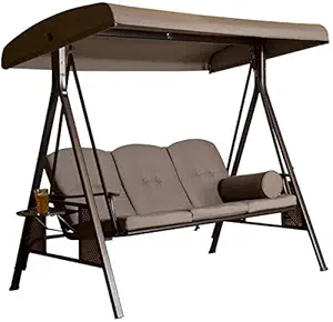 Nadim Handicraft Swing Chair 3 Seater | Garden Swing seat Brown | Outdoor Canopy Cushioned Outdoor Bench Bed Seat Hammock