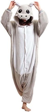 Unisex Adult Kigurumi Grey Hippo Animal Cosplay Costume Novelty Pajamas Onesies Adult Anime Cartoon Party Christmas Halloween Costume