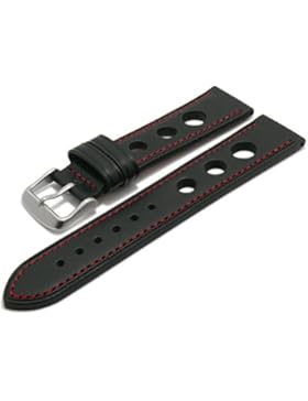 Meyhofer Uhrenarmband Toluca 22mm schwarz Leder Racing-Look rote Naht MyCsklb7004/22mm/schwarz/rN