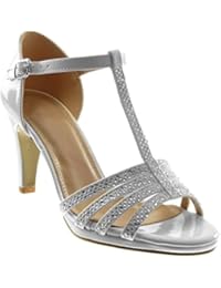 Angkorly Zapatillas Moda Tacón Escarpín Sandalias Correa Stiletto Mujer Patentes Multi-Correa Strass Tacón de Aguja Alto 8.5 cm