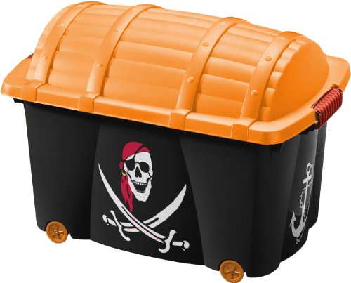 Spielzeugkiste Spielzeug Aufbewahrungsbox Rollbox Schatztruhe Pirat 60x40x42cm