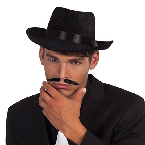 Boland Black Gangster Moustache – Self Adhesive Fake Beard Fancy Dress Accessory for Men and Women – 1920s Mobster, Detective, Retro Costume Prop, Halloween, Cosplay, One Size