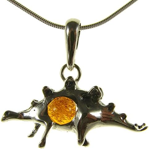 Baltic amber and sterling silver 925 dinasaur animal pendant jewellery jewelry (no chain)