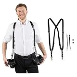 Correas de piel sintética de alta calidad y anillas en D de metal de alta calidad. Doble seguridad para mantener la cámara segura. Hechas para durar toda la vida. Ancho: 2,54 cm. Longitud totalmente ajustable y tiene una función de liberación rápida. 2 correas de seguridad de cuero incluidas para mayor seguridad.