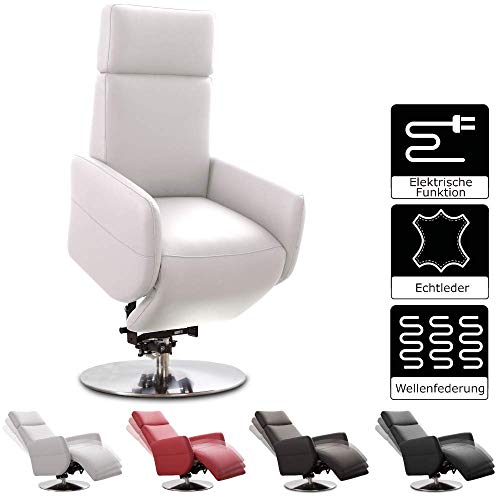 Cavadore TV-Sessel Cobra mit 2 E-Motoren und Aufstehhilfe / Elektrischer Fernsehsessel mit Fernbedienung / Relaxfunktion, Liegefunktion / bis 130 kg / S: 71 x 108 x 82 / Echtleder Weiß
